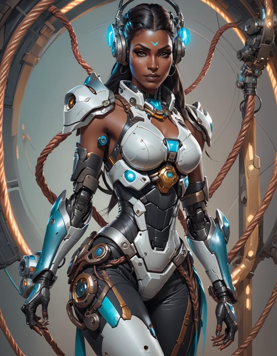 Symmetra in Shibari Ropes, Detailed Concept Art