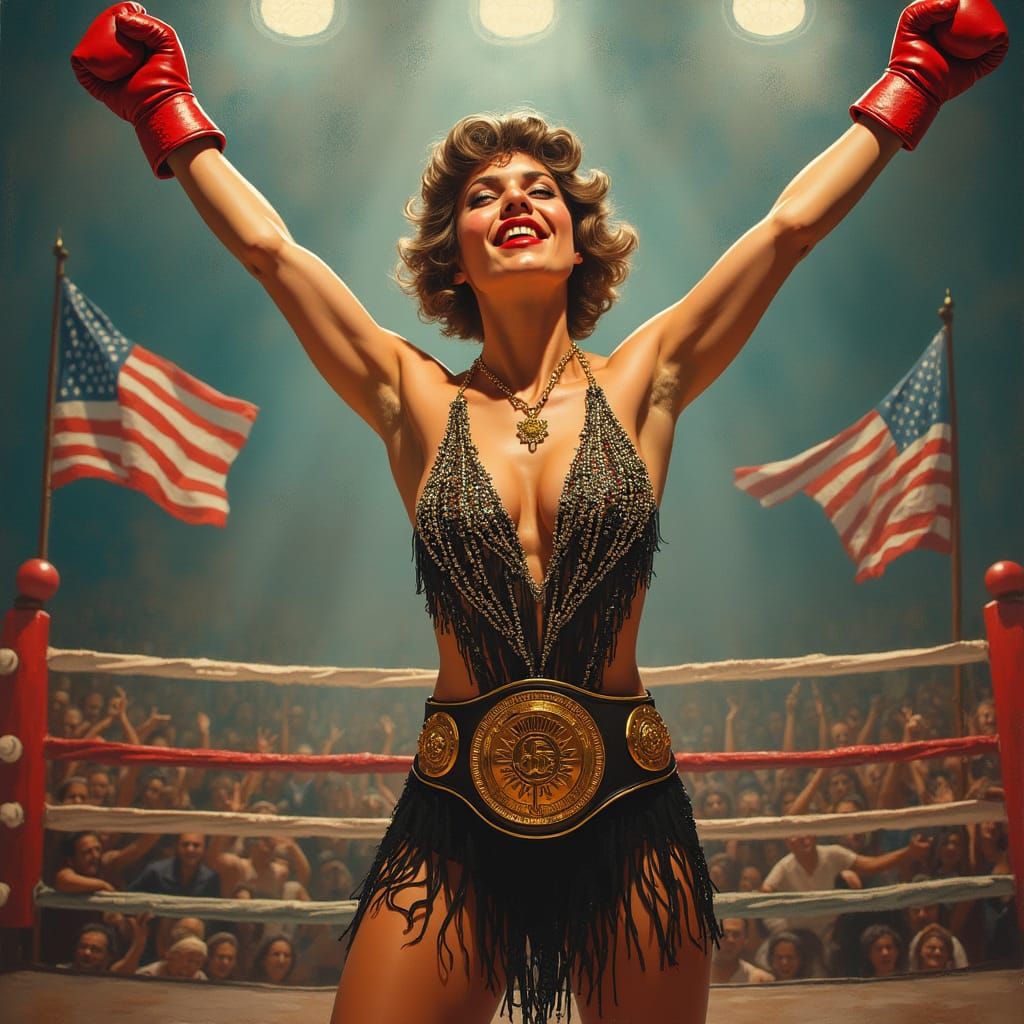 Jazz Age Flapper Girl Boxing Champion in Art Deco Style