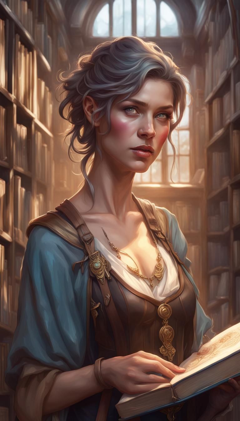 Magical Bookstore Portrait in Hyperdetailed Style