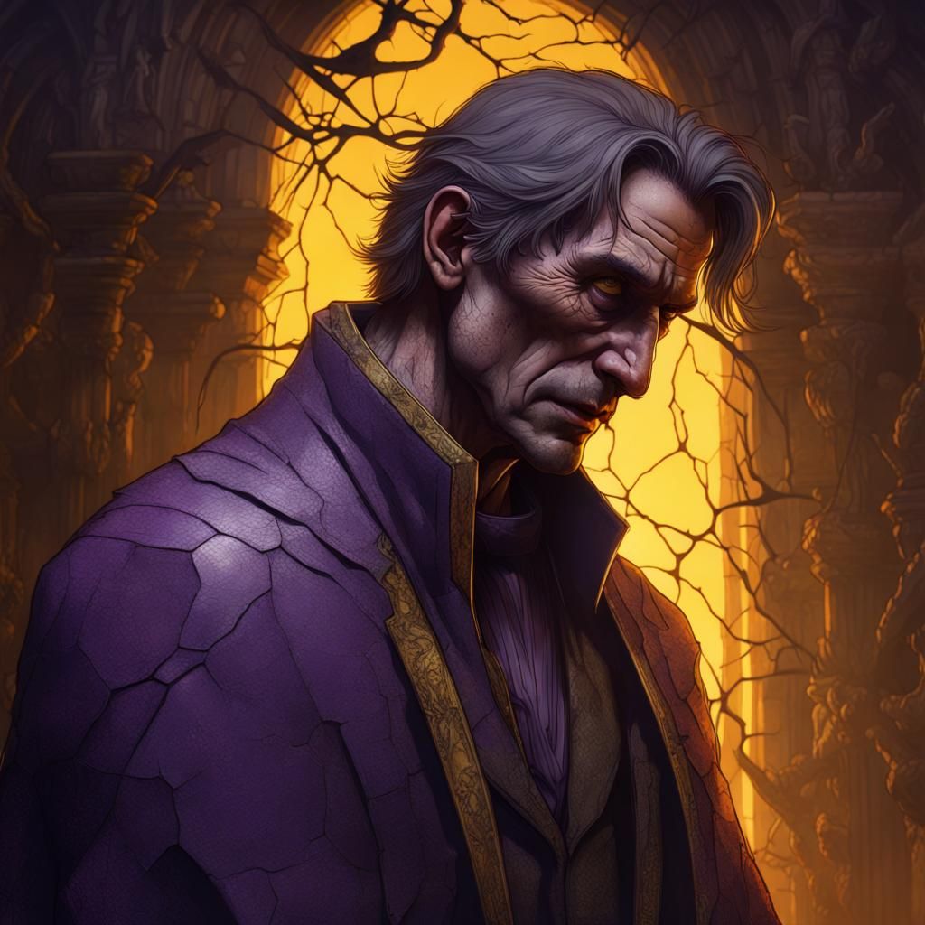 Man Crumbling from Guilt in Dark Fantasy Art