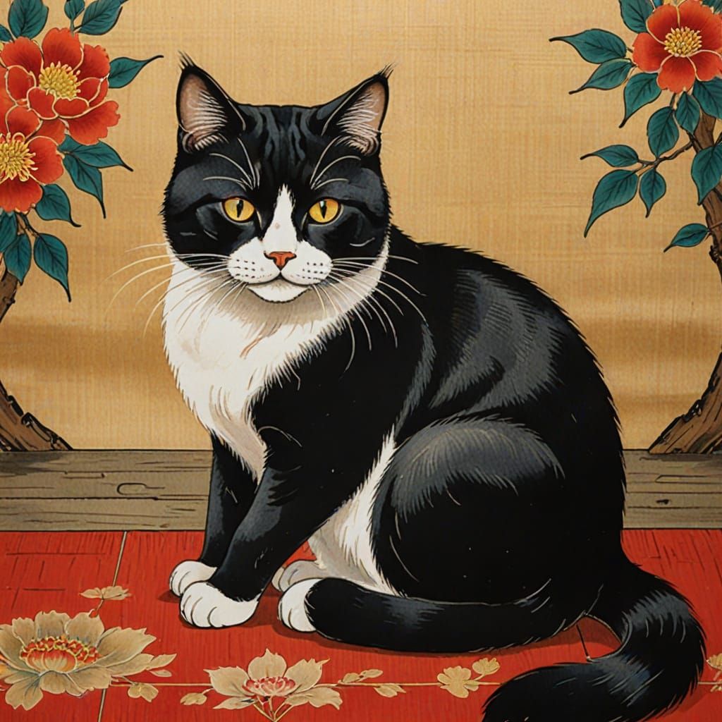 Korean Folk Art Painting of a Cat