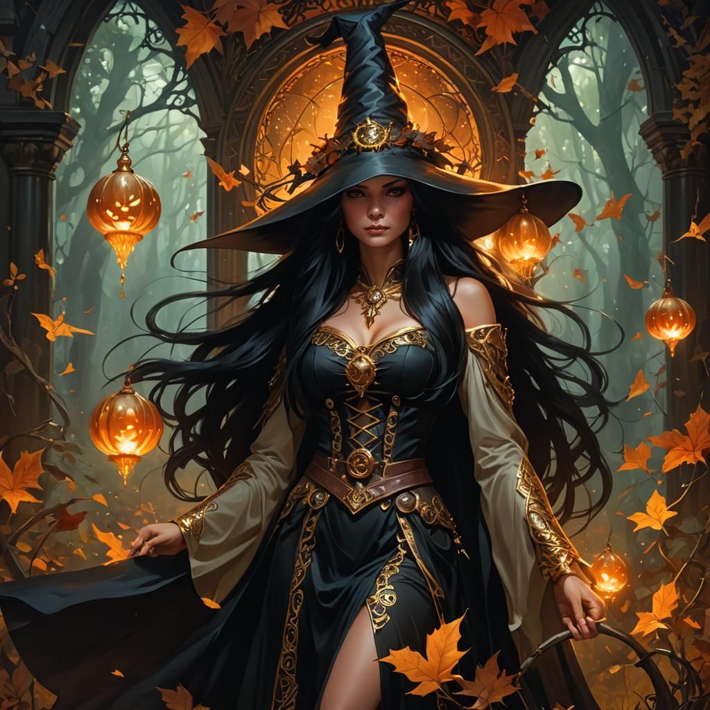 Beautiful Witch in Bioluminescent Forest, Digital Art