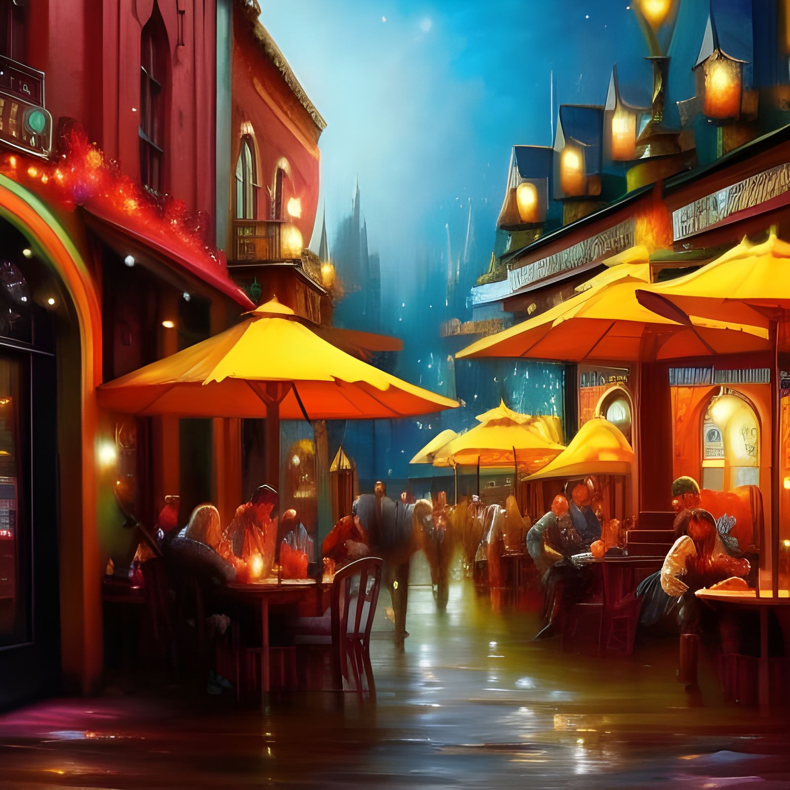 Vibrant Coffee Shop Scene with Artists