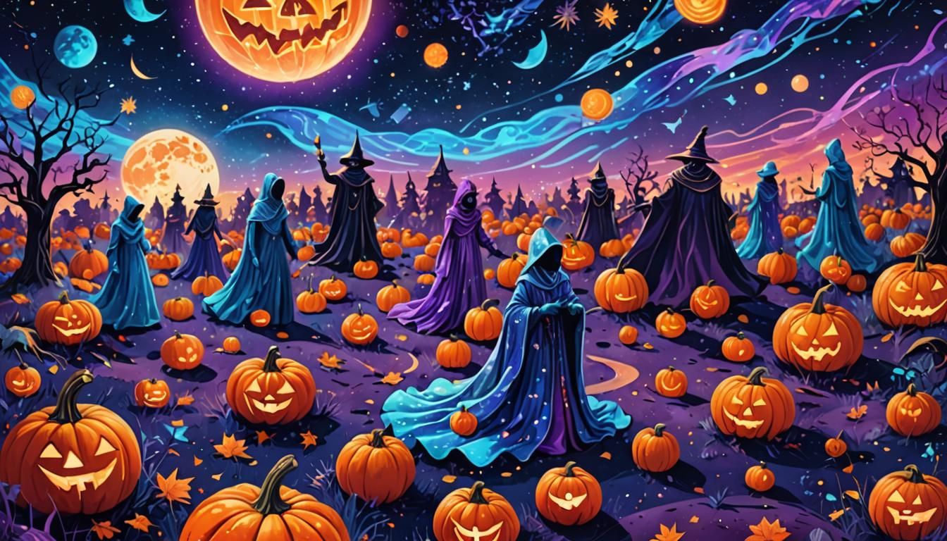 Astral Halloween Night: Surreal Cosmic Illustration