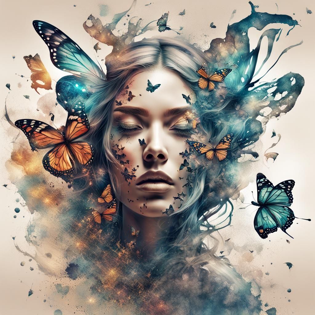 Butterfly Goddess in Digital Double Exposure Style
