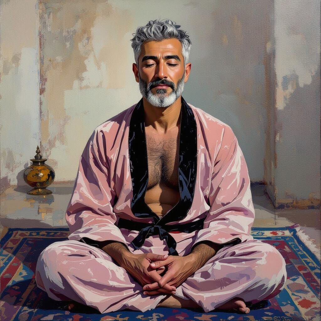Serene 60-Year-Old Man in Velvet Robe