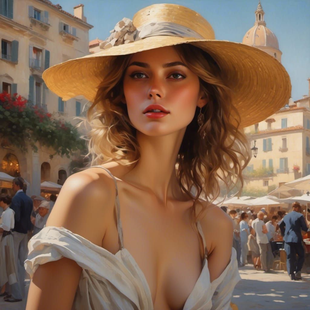 French Riviera Beauty: Hyperdetailed Portrait in Art Nouveau...