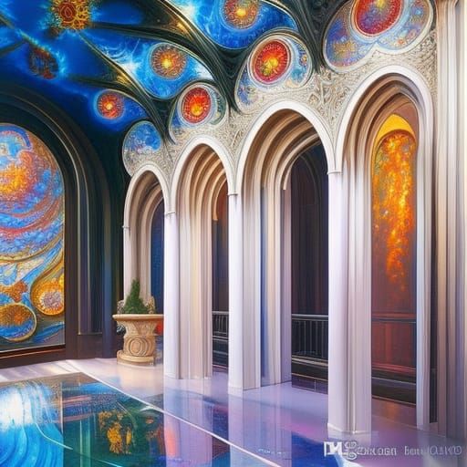 Bioluminescent Victorian Garden Cathedral: 3D Fractal Oil Pa...