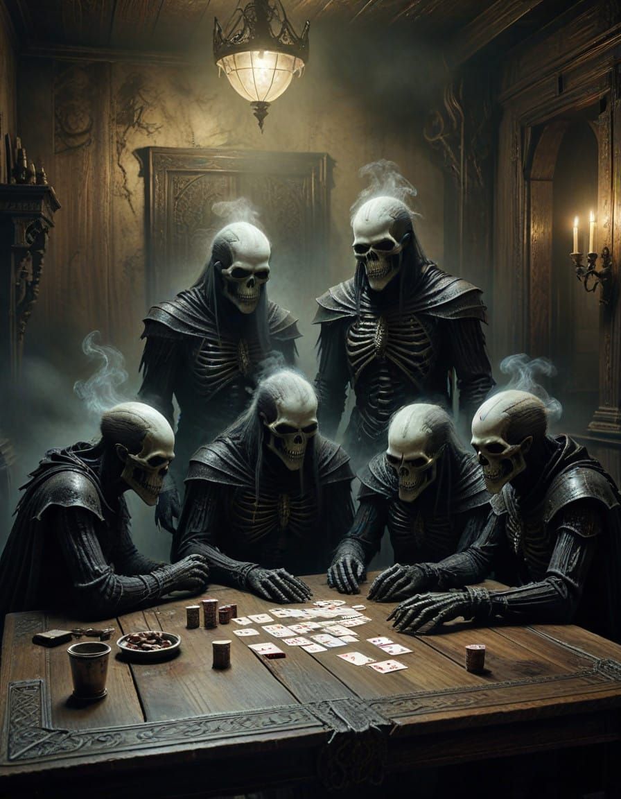 Vampires Play Poker in a Haunting, Gothic Atmosphere