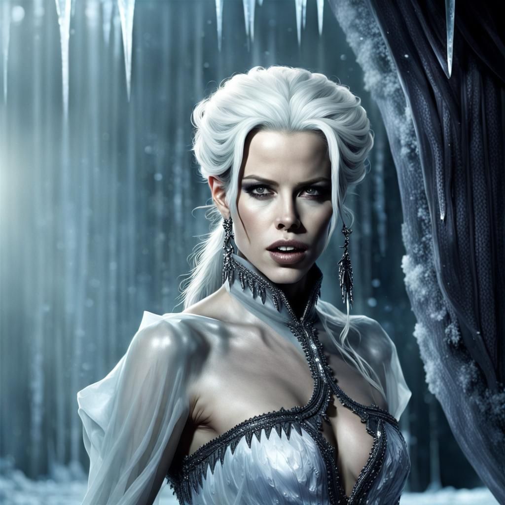 Icy Vampire Queen With Fangs: Hyperrealistic Digital Art