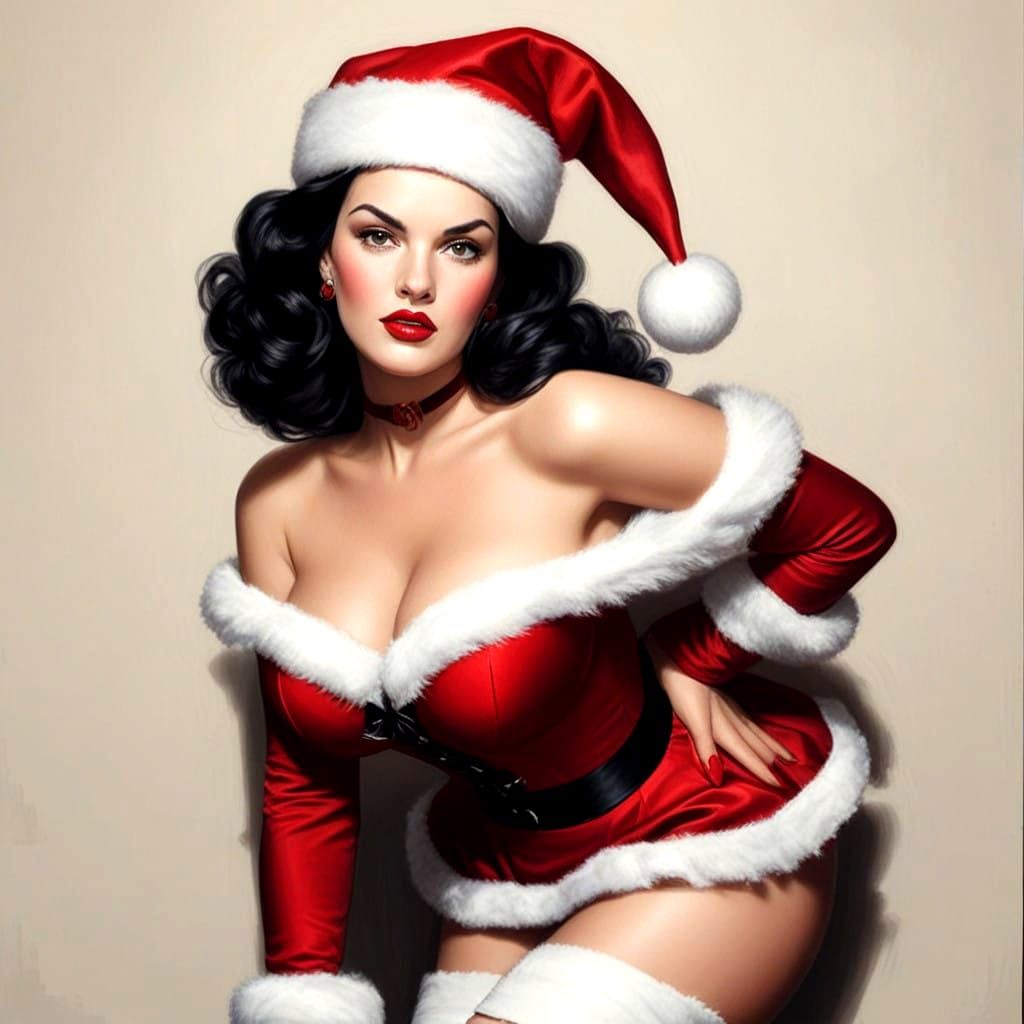 Sultry Santa's Helper in Oil Painting Style