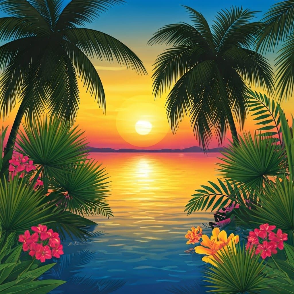 Tropical Sunset with Vibrant Hues