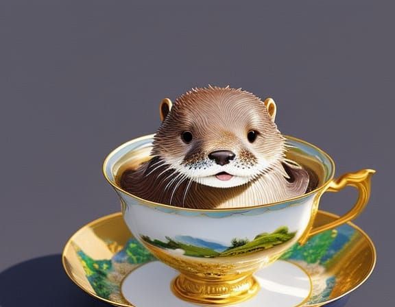 Otter Sipping Tea: Anime Style Digital Art