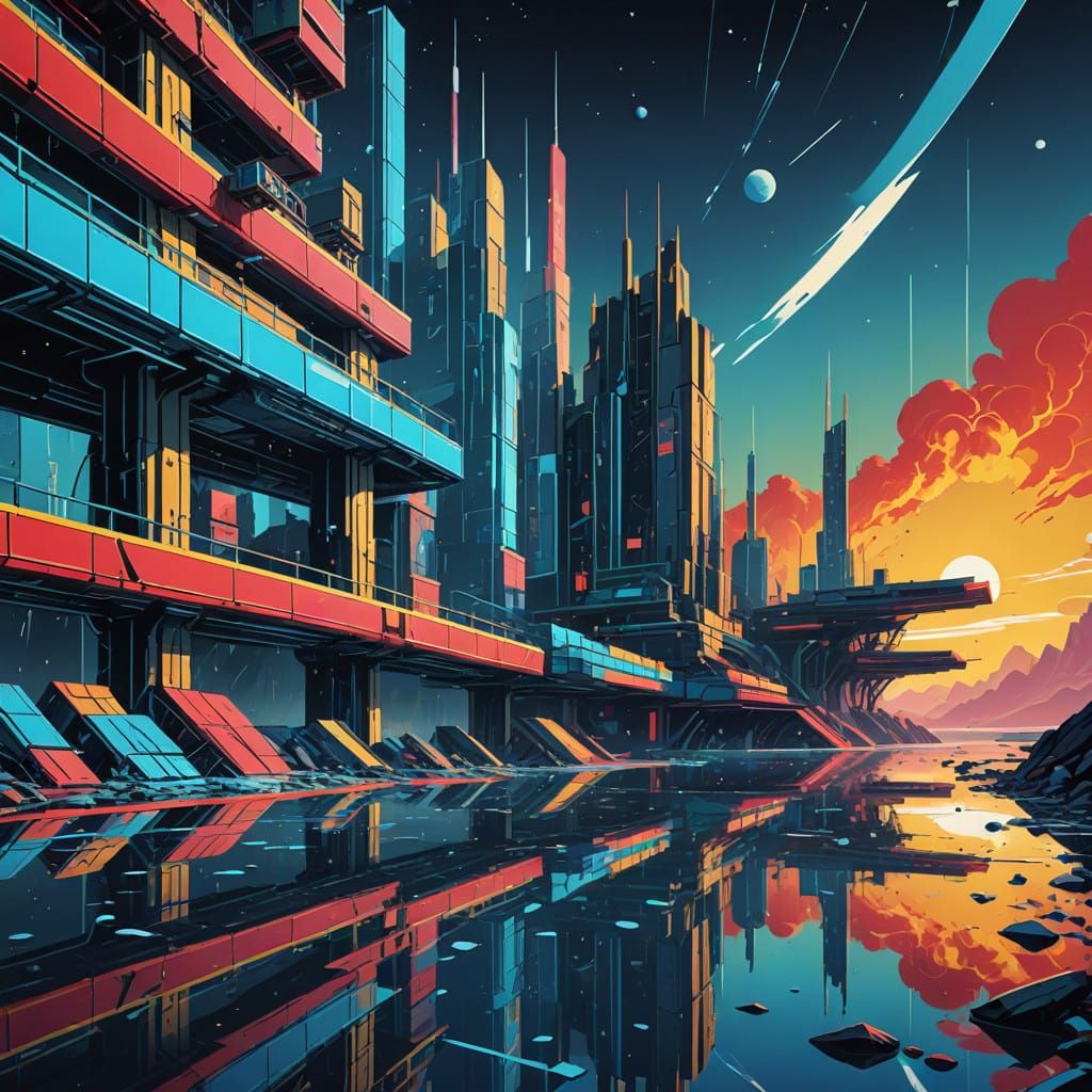 Surreal Pop Art Scene with Glowing Silver Bars in Milk