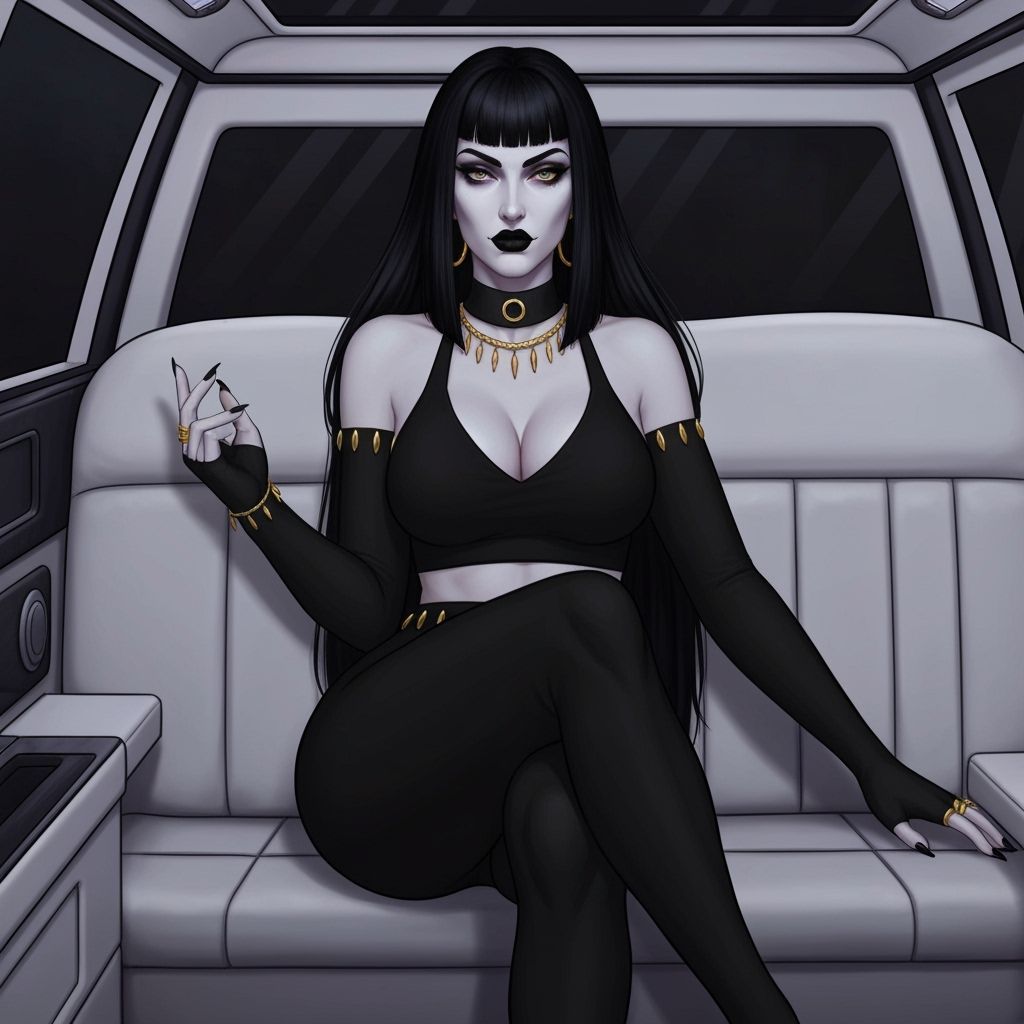 Vampire in Limousine with Cleopatra Bangs, Digital Art