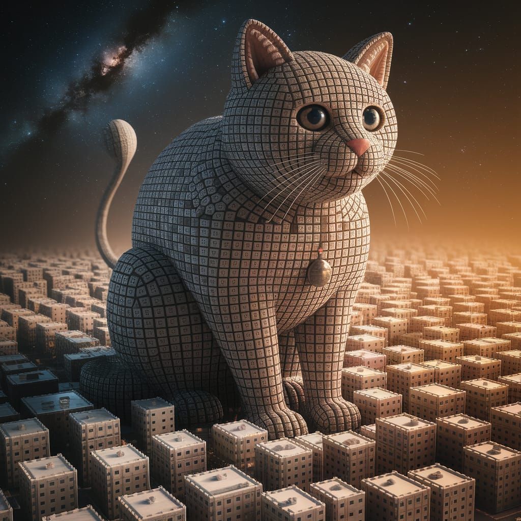 Enormous Orbital Square Cat in Cosmic Dreamscape