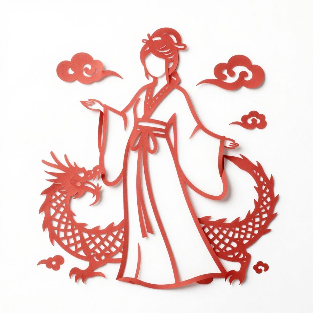 Paper-Cut Maiden and Dragon in Gentle Style