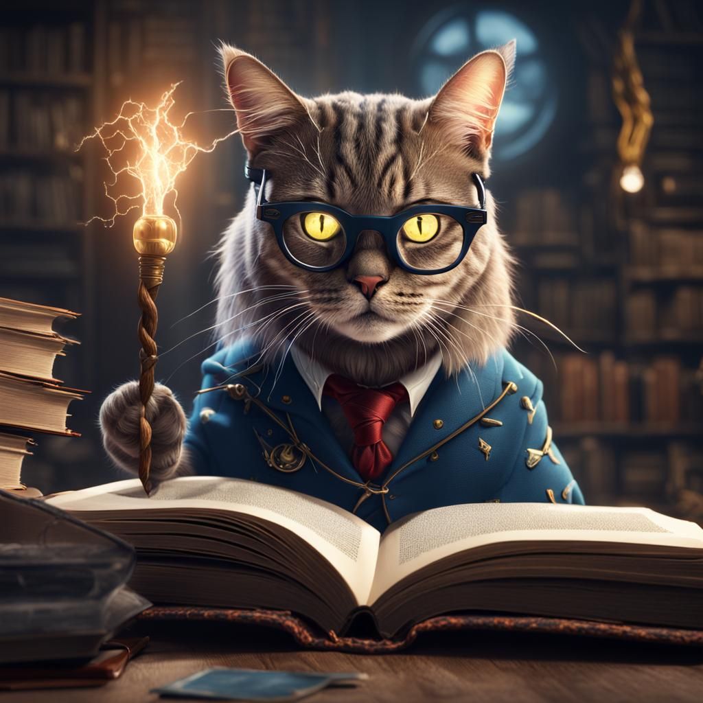 Nerdy Cat with Lightning Scar Digital Painting