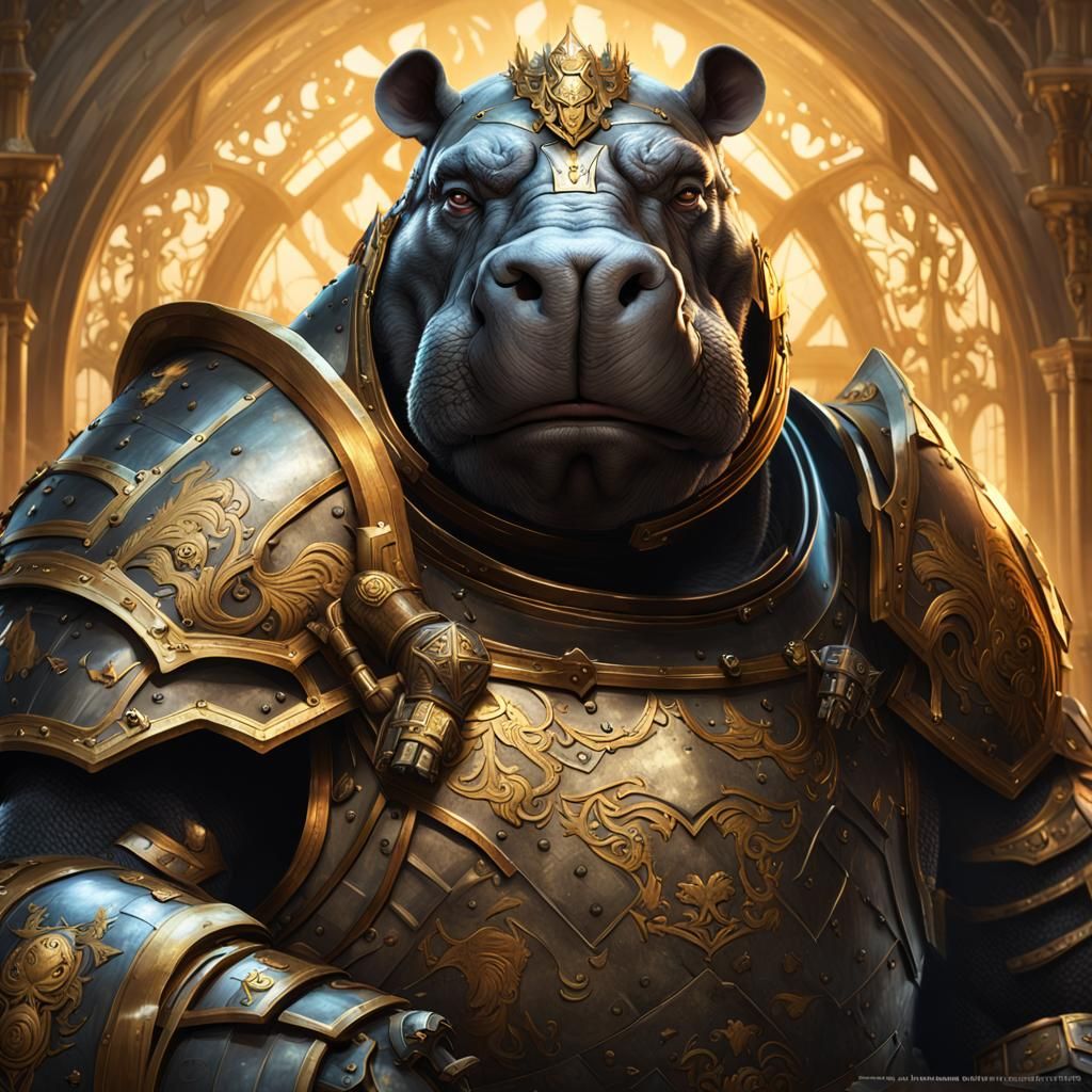 Hippo Royal Guard with Warhammer, Hyperdetailed 3D Art
