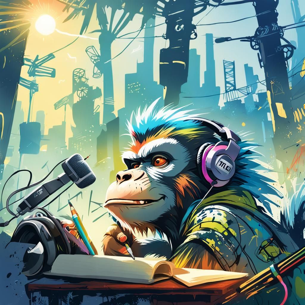 Punk Rock Monkey Street Art Portrait