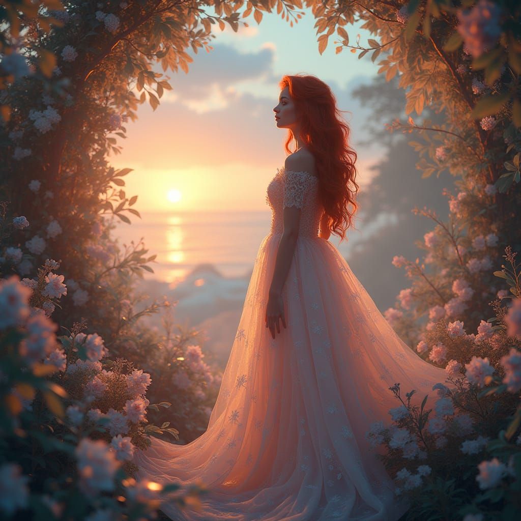 Ethereal Alien Woman in Opalescent Gown