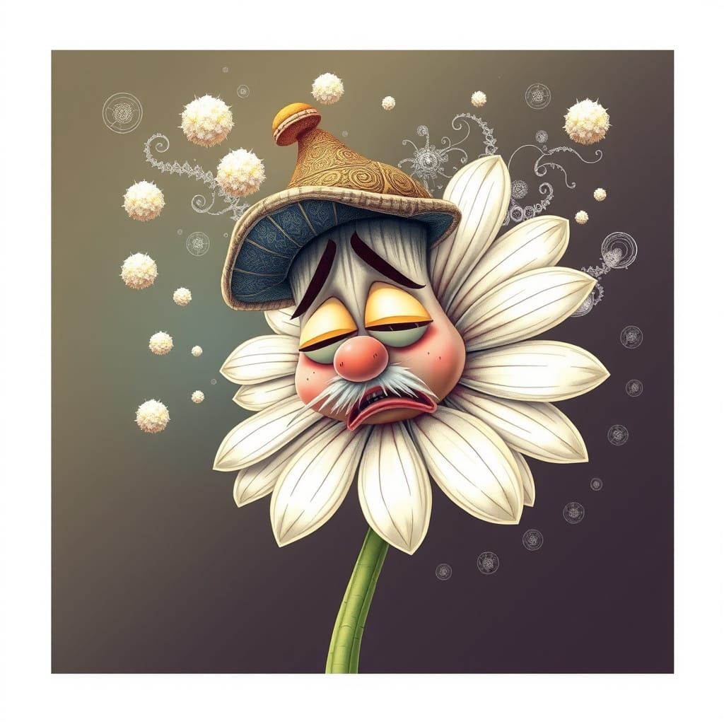 Sneezing Daisy with Zentangle Details and Pollen