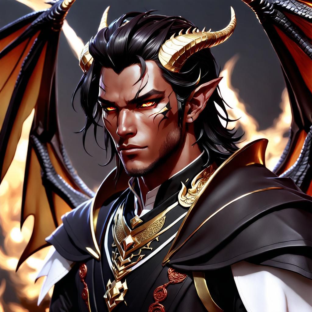 Elegant Tiefling Prince with Dragon Wings