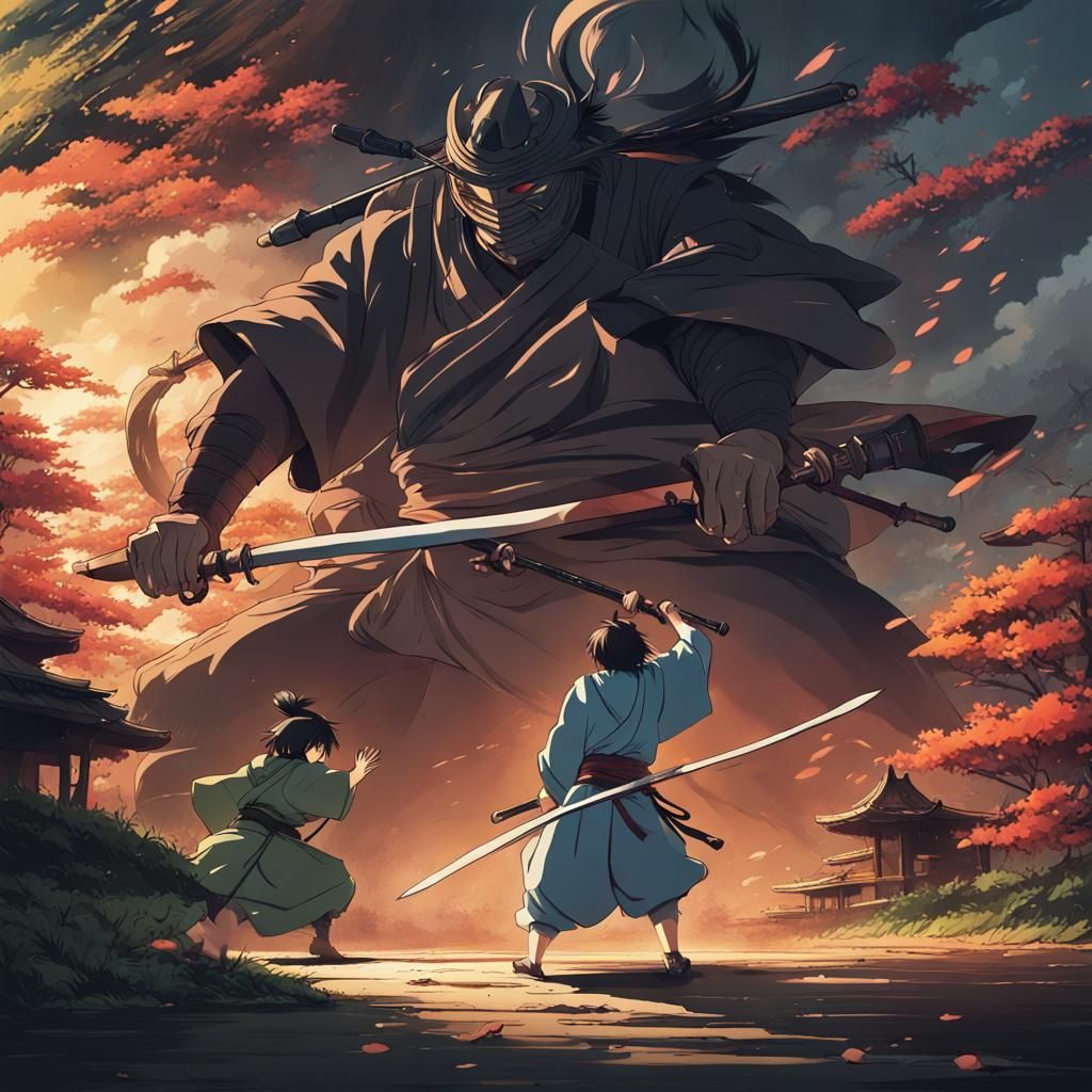 Samurai vs Dark Lord in Anime Style