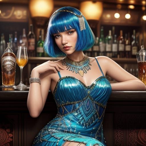 Flapper at Bar in Vibrant Hyperrealism