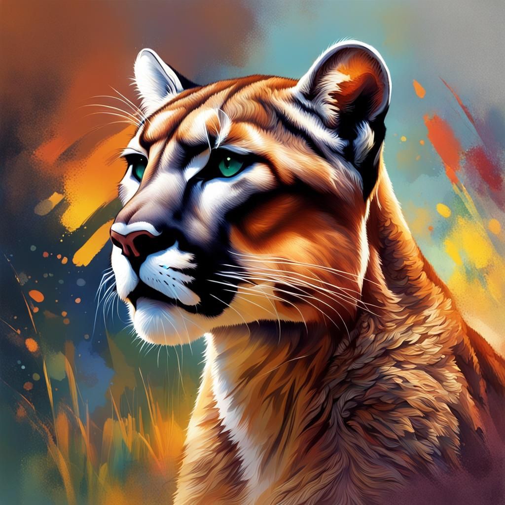 Hyperrealistic Mountain Lion Portrait in Splash Art Style