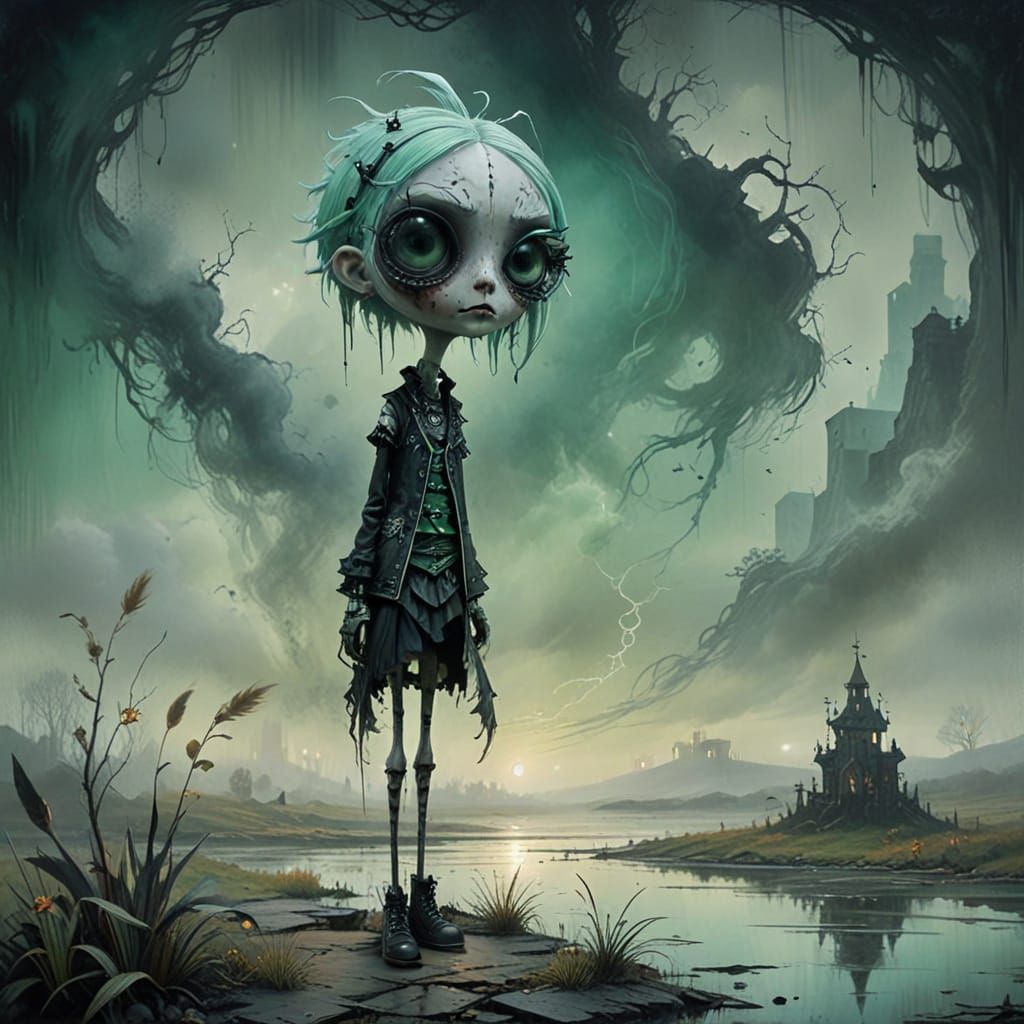 Whimsical Gothic Doll with Disturbing Details