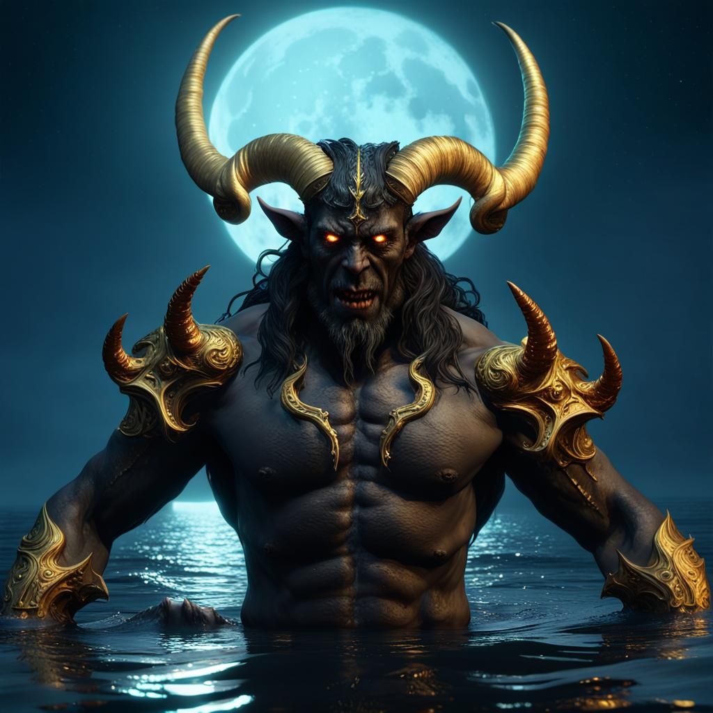 Underwater Black Demon with Golden Horns