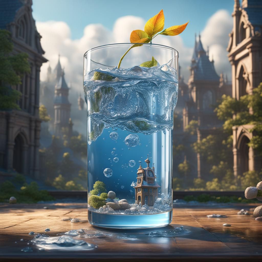 Glass of Water with Fish, Detailed Matte Painting