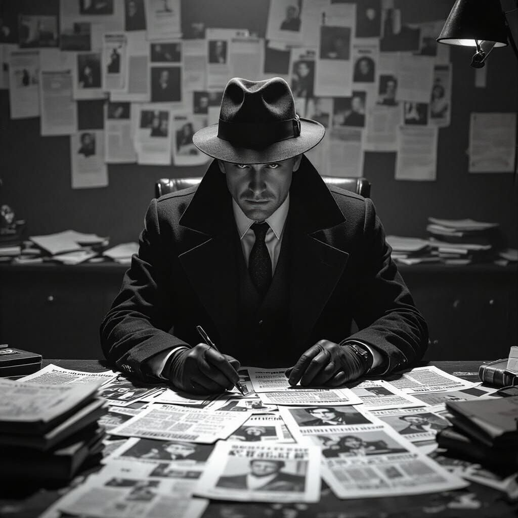 Film Noir Detective in Gritty Black and White