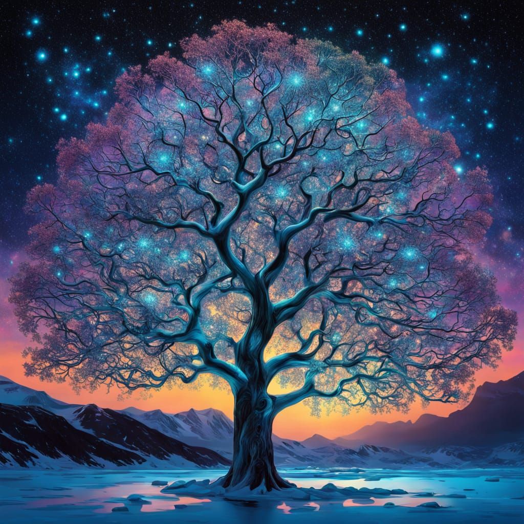 Ethereal Star-Tree Blooms in Antarctic Sky with Liquid Opal ...