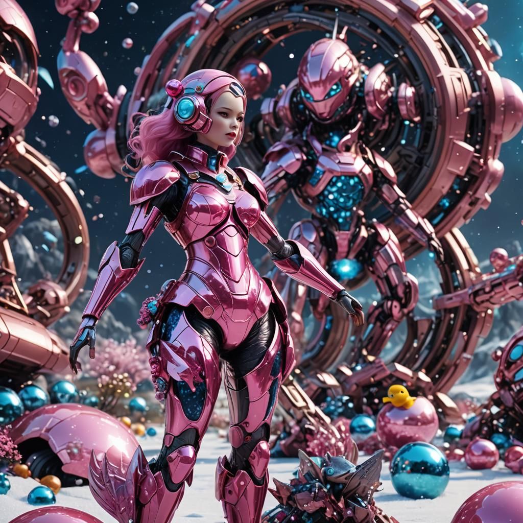 Futuristic Snow White Space Mermaid with Ducks