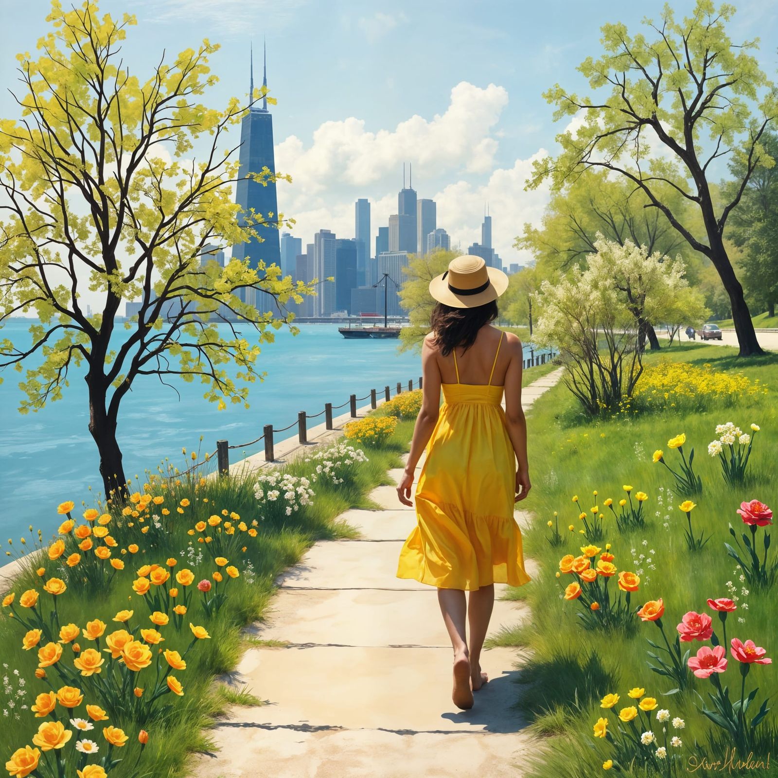 Impressionistic Spring Stroll Along Lake Michigan