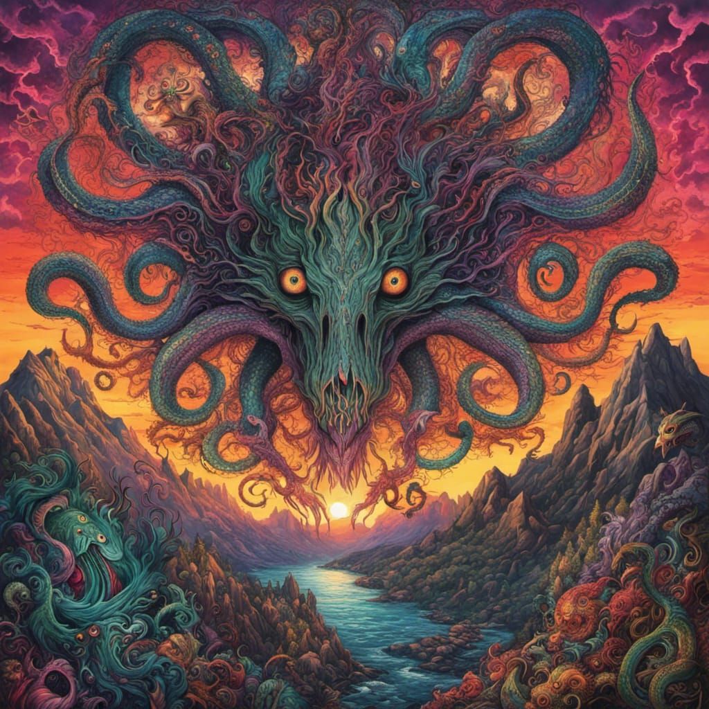 Eldritch Beast in High Gothic Tim Burton Style