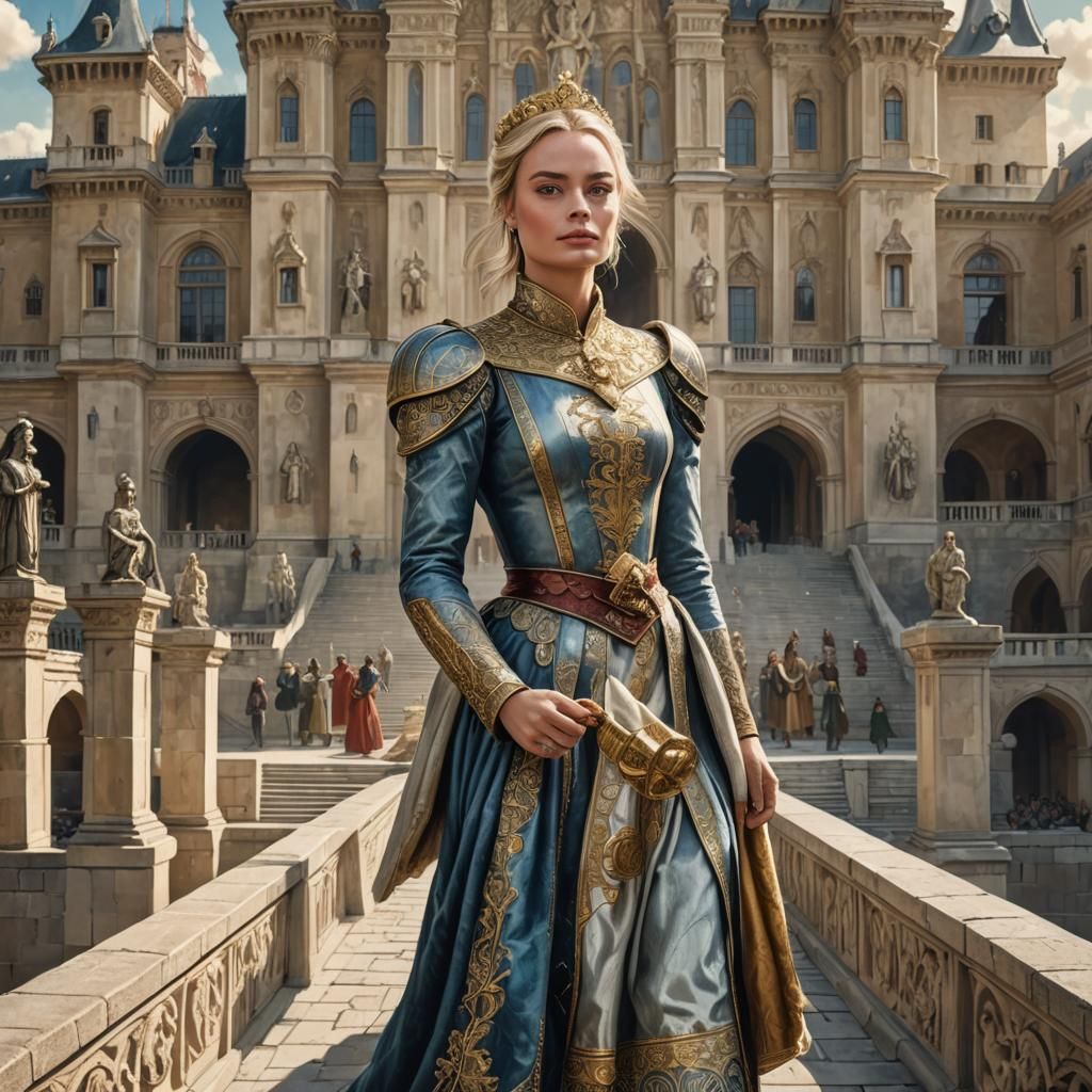 Margot Robbie and Emperor in Medieval Palace