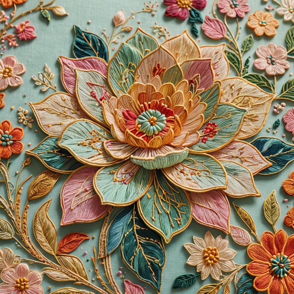 Intricate Embroidery Art of Blooming Flower
