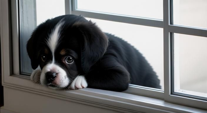 Sad Puppy Gazing out Window