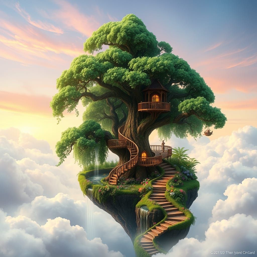 Ethereal Floating Oasis in Pastel Hues