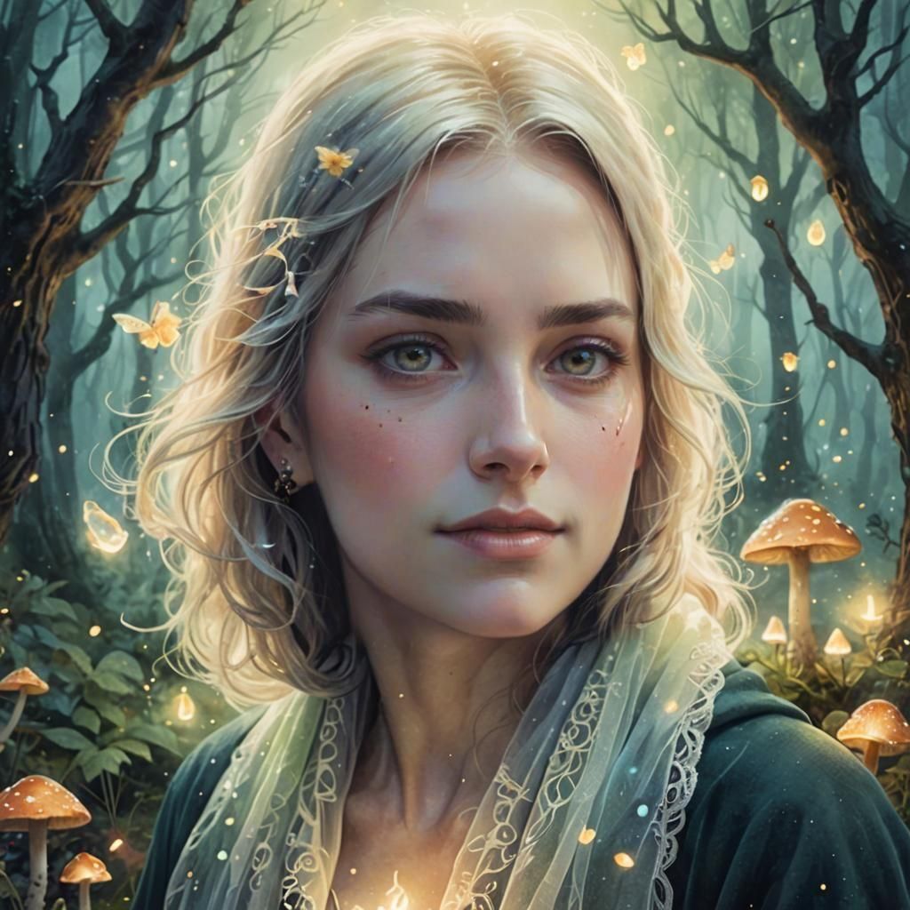 Ethereal Pastel Witch in a Dreamy Landscape