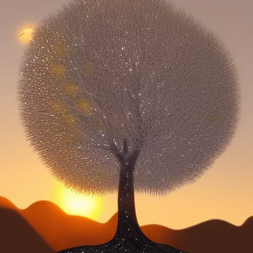 Glowing Silver Tree Sunset in Crater