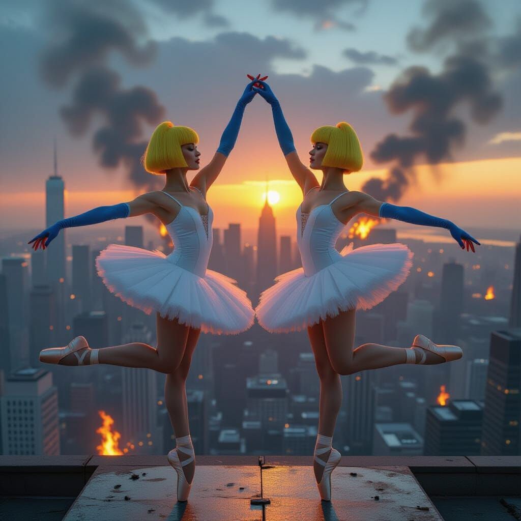 Ballerinas in Destroyed World, Cinematic Digital Painting