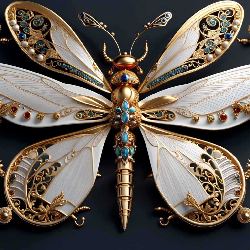 Porcelain Dragonfly with Jewels and Precious Metals