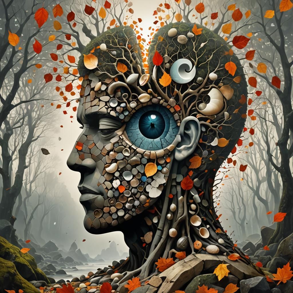 Surreal Stony Heart Landscape: Cubist Splash Art