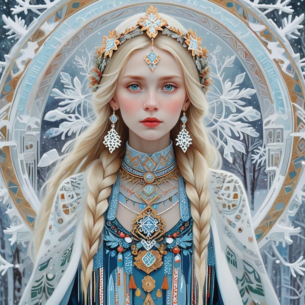 Ethereal Slavic Beauty in Winter Landscape