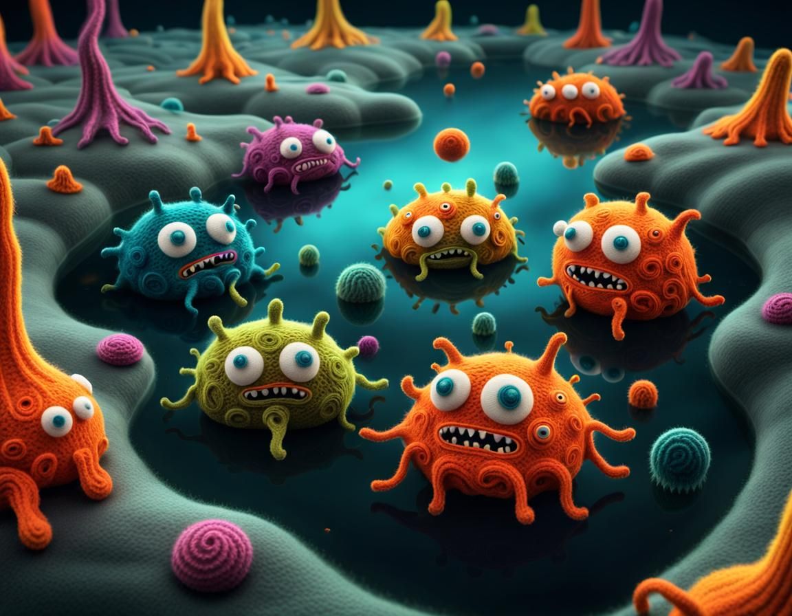 Adorable Crochet Amoeba Monsters in Pond Water