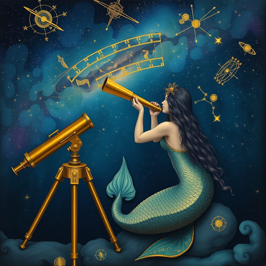 Mermaid Astronomer in Ethereal Space Art Style